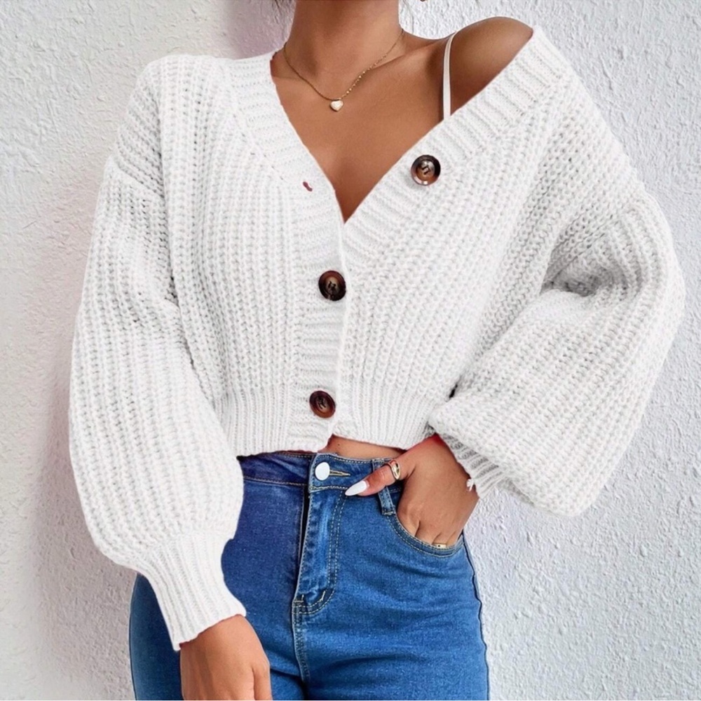 Cozy Cable Knit Button Oversized Cropped Cardigan XS S M L